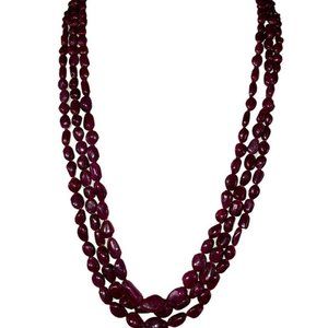 Triple Strand Ruby Nugget Bead Necklace